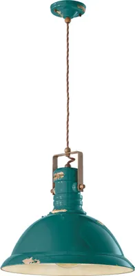 Produktbild von Hängeleuchte Keramik Metall E27 D: 40 cm H: max. 156 cm Petrol Shabby Antik rund Vintage Keramiklampe