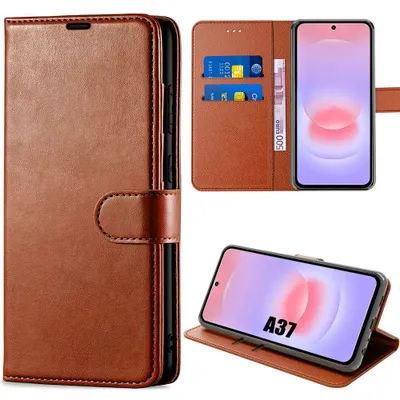 Image de Coque pour Samsung Galaxy A37 5G, Protection Rabat Cuir Synthétique Antichoc Anti-Rayures Marron