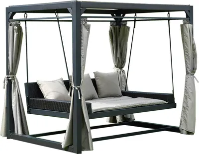 Zdjęcie produktu dla HOME DELUXE - Leżak ogrodowy - PROVENCE, wymiary: ok. 236 x 180 x 210 cm, pływające łóżko rattanowe z zasłonami i przesuwanym dachem I Leżak huśtawka Hollywood Leżak bujany