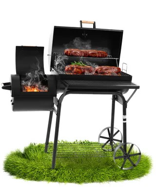 Produktbild von HECHT Sentinel Holzkohlegrill Grillwagen mit Deckel | 2 Brennkammern | Thermometer | Stahlgehäuse