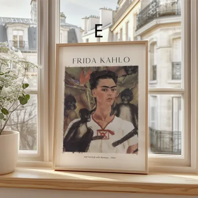 Produktbild von Frida Kahlo Kunst Poster · Geschenkidee · Selbstporträts Papageien Affen Mexikanische Ikonen · Dekoprint ohne Rahmen · Motiv E · 30 × 40 cm