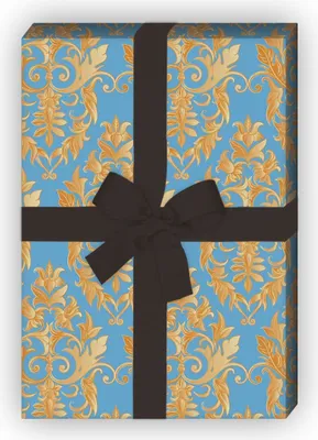 Produktbild von Elegantes Geschenkpapier zum Einpacken mit feierlichem Damast Muster, blau - G10240, 32 x 48cm
