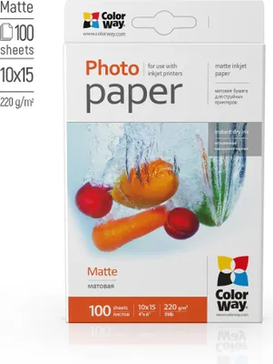 Produktbild von ColorWay Mattes Fotopapier 220 g/m², 10 x 15, 100 Stück.