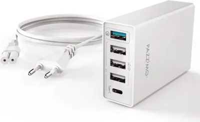 Produktbild von Nabíjacia kolíska s 5 portmi Qualcomm Quick Charge 3.0 USB + USB-C 8A biela