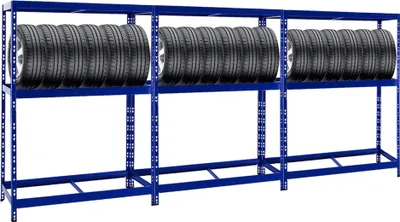 Produktbild von Mega Deal | 3x Reifenregal Tiger | HxBxT 180x130x50 cm | bis zu  insgesamt 36 Reifen | mit Fachboden | Blau