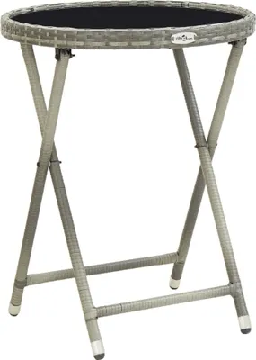 Zdjęcie produktu dla The Living Store Stolik boczny szary 60 cm z polirattanu i szkła hartowanego