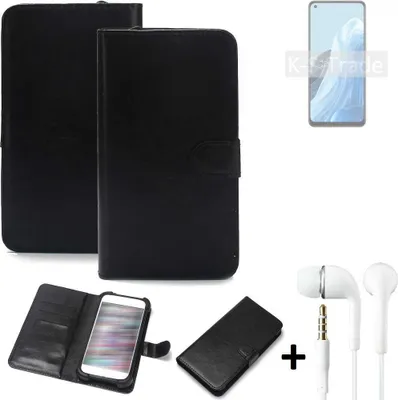 Produktbild von K-S-Trade Wallet Case Handyhülle kompatibel mit Oppo Reno7 4G Schutzhülle Flip cover Flipstyle Tasche Hülle Flipcover Slim Bumper schwarz + in ear