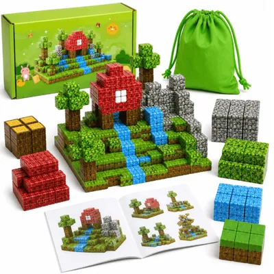 Produktbild von Aluz Magnetische Bausteine 64 Teile Würfel-Bauset für Kinder mit Aufbewahrungsbeutel und Anleitung