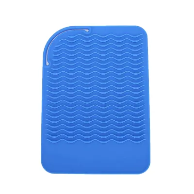 Produktbild von Wellenmuster Vollfarbe Rechteck Rechteck Hohlwicke Anti-Heat Matten Curling Iron Silicon Pad Friseur-Werkzeug Salon Verwendung-Blau