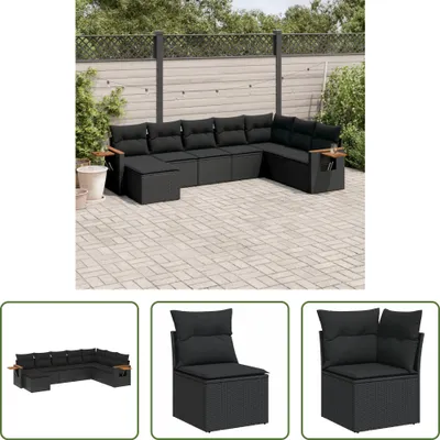Produktbild von The Living Store 8-tlg. Garten-Sofagarnitur mit Kissen Schwarz Poly Rattan