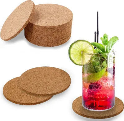 Produktbild von wortek Kork Untersetzer - Deko Tischset I Korkdeckel Getränke, Gläser 10er Set 10cm + Korkunterlage Töpfe, Pfannen 4er Set 19 cm I Rund