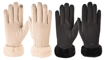 Productafbeelding van Winterhandschoenen voor dames, thermisch, in beige en zwart, geschikt voor outdooractiviteiten