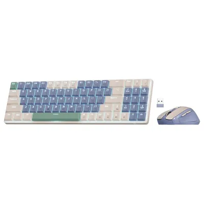 Immagine prodotto di Tastiera e mouse wireless, 75% 78 tasti, 2,4 GHz a basso profilo e batteria ricaricabile, singola luce blu nera, mouse con 2400 DPI