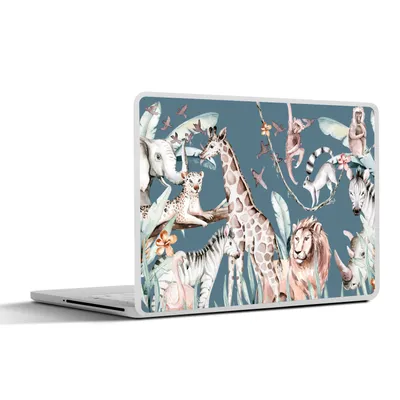 Produktbild von MuchoWow® Laptop Aufkleber Sticker Cover Wasserfarben - Dschungel - Tiere - Jungen - Blau - Kinder 32.5x23.5 cm - Sticker für Laptop - Selbstklebend