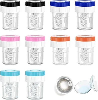 Imagen del producto de Juego de estuches para lentes de contacto, de 10 piezas, en varios colores, de plástico, con dimensiones de 4,8 x 3,4 cm, para lentes de contacto blandas