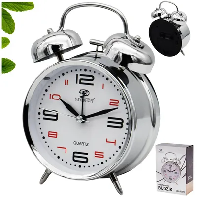 Zdjęcie produktu dla Budzik Retro Zegar Klasyczny Głośny Alarm Dzwonki z Młoteczkiem Srebrny