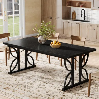 Produktbild von Tribesigns Rechteckiger Esstisch, Industrieller Küchentisch für 6 Personen, 180 x 80 cm Esszimmertische mit Metallfuß, Esstisch für Küche, Wohnzimmer