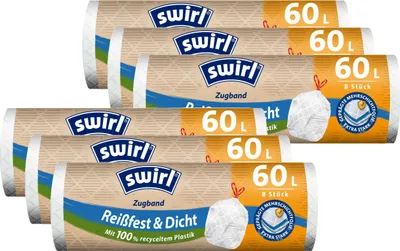 Produktbild von 6x Swirl Zugband Müllbeutel 60L ( 8 stk./ Rolle )