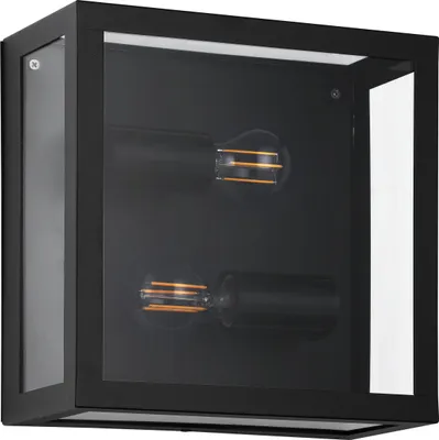 Produktbild von EGLO Außen-Deckenlampe Alamonte 1, 2 flammige Außenleuchte, Deckenleuchte aus Stahl verzinkt in Schwarz, Glas in Transparent, E27 Fassung, IP44