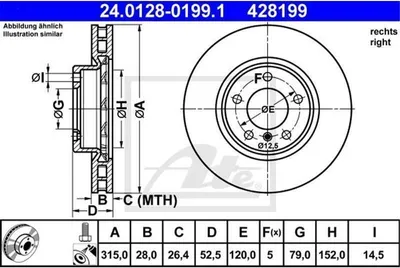 Produktbild von ATE Bremsscheibe Vorderachse rechts 24.0128-0199.1
