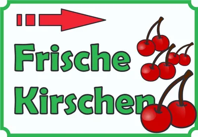 Produktbild von Verkaufsschild Schild Frische Kirschen zu verkaufen mit Pfeil nach rechts A1 Rückseite selbstklebend