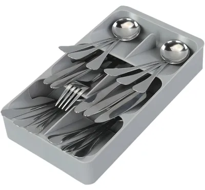 Besteck-Organizer-Einsatz, 6 Fächer, 36x18x10 cm, grau