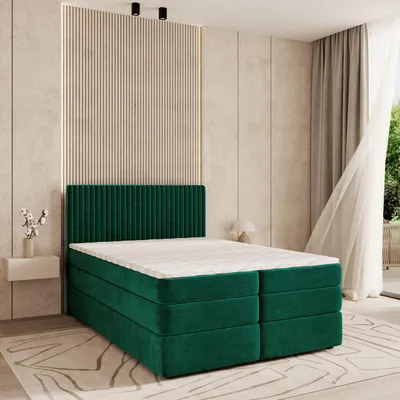 Produktbild von Masseno Boxspringbett FELBIO 180x200 cm Komplett-Set mit Bonell Matratze und Topper, Polsterbett mit Bettkästen -Grün, KRONOS 19