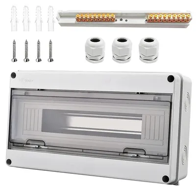 Zdjęcie produktu dla Pudełko rozdzielcze natynkowe, IP65, jednorzędowe, 18 modułów, wykonane z ABS/PC, wymiary: 365x200x100 mm