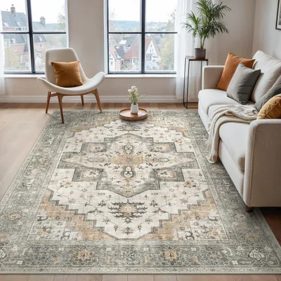 Produktbild von Waschbarer Teppich Wohnzimmer 160x230cm Taupe Rechteckig