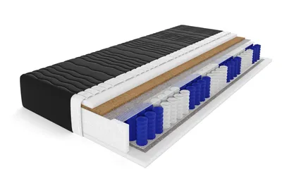 Produktbild von Taschenfederkernmatratze Taschenfederkern-Matratze + Kokos 7 Zonen 20 cm Härtegrad H4 20 cm hoch, Bezug Schwarz 90x200 Wendematratze mit Kokoseinlage