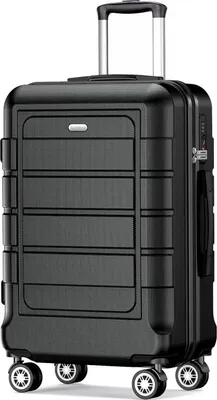 Image de SHOWKOO Valise Moyenne Coque Dur Léger Valise de Voyage ABS+PC Extensible L 24 Pouces Noir