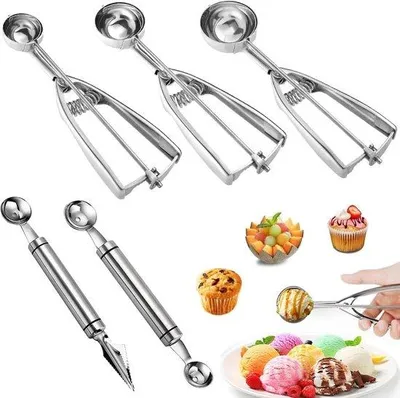 Immagine prodotto di Set di raschietti per il ghiaccio, 5 pezzi, acciaio inossidabile, 3 misure, per frutta