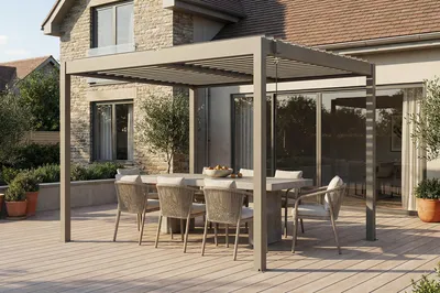 Produktbild von PIANA freistehende, bioklimatische Pergola, 3 x 2,5 m, taupefarbenes Aluminium