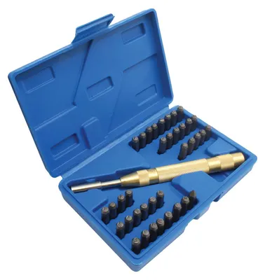 Obrázok produktu pre Sada razníc - raziacich matrc, písmená a čísla, s automatickým vyrážačom, 38ks, 170mm, 4mm