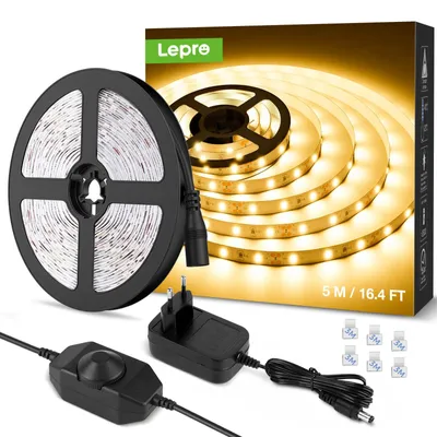 Obrázek produktu pro LED páska Lepro, 5 metrů, 3000K (teplá bílá), stmívatelná, samolepicí, s napájecím zdrojem