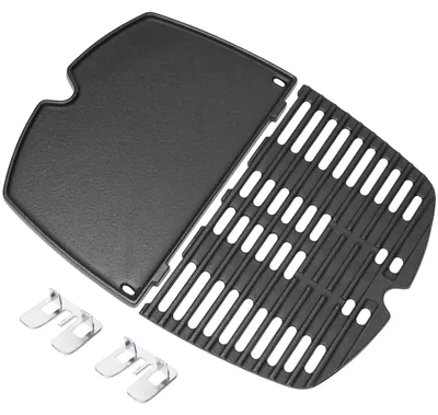 Obrázek produktu pro Omgoods - Grilovací rošt z litiny - Náhradní díly pro Weber Q100/Q1000 - 43,2 x 32 cm - 2 kusy - Perfektní přizpůsobení - Vhodné pro plynové grily - Grilovací deska