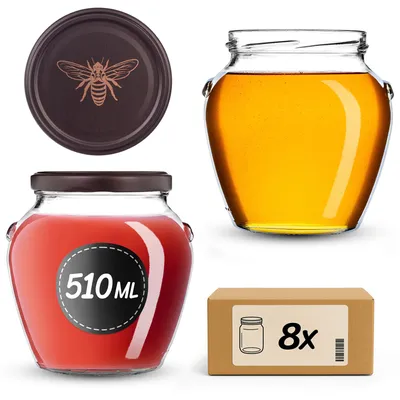 Produktbild von KADAX Einmachgläser 510 ml mit Schraubdeckel fi82mm, Schraubgläser mit Deckel, Einkochgläser, Sturzgläser zum Einkochen (Goldbiene, 8 Stück)