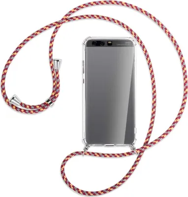 Produktbild von Handykette Backcover-Schutzhülle mit Band (Metall silberfarben) für Huawei P10 Plus - weinrot/gelb/grau