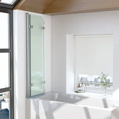 Produktbild von Duschwand für Badewanne 3-teilig 120x140cm Faltbar Duschabtrennung, Badewannenaufsatz Duschtrennwand aus 6mm ESG Sicherheitsglas mit Beidseitig Nano beschichtung, Silber Badewannenfaltwand