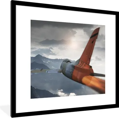 Produktbild von MuchoWow® Gerahmtes Poster Ein Armeejet über den Bergen 40x40 cm - Poster mit Schwarzem Bilderrahmen Wandposter Rahmen Foto Bilder - Poster - Plakat im Rahmen