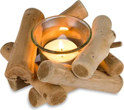 Produktbild von Rustikaler Holz Kerzenhalter Teelichthalter Glas Windlicht Deko 1 Stück