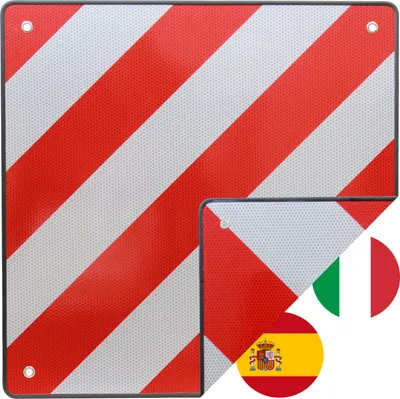 Produktbild von Warntafel Warnschild Italien Spanien 2 in1 50 x 50 cm rot weiß reflektierend Caravan Heckträger