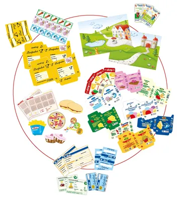 Produktbild von roba Spielhaus-Kombination, enthält Kaufladen, Kasperletheater, Tafel, Schalter für Post/Bank/Kiosk