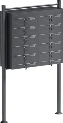 Produktbild von Wiltec 12er Briefkastenanlage Anthrazit 945 x 270 x 1500 mm, Standbriefkasten mit 2x6 Fächern, Schlüssel und Namensschild, Briefkasten Postkasten mit Ständer