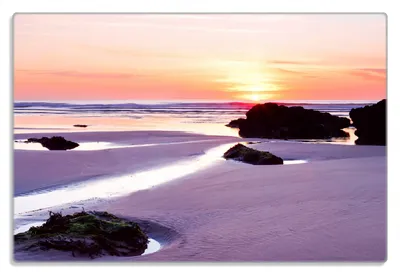 Produktbild von Wallario Frühstücksbrettchen aus Glas 20 x 30 cm mit rutschfesten Füßen, Motiv Sonnenuntergang am einsamen Strand