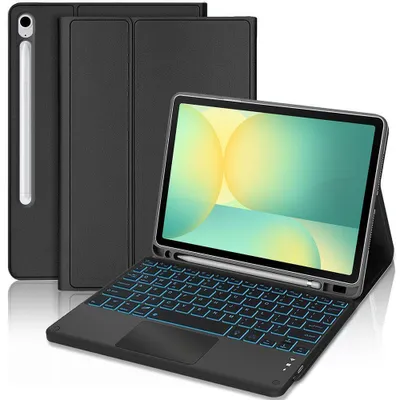 Image de Coque Clavier pour Samsung Galaxy Tab S10 FE / S9 FE, CuirPolyuréthaneNoir avec Clavier Bluetooth Rétroéclairé