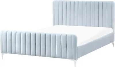 Produktbild von BELIANI Polsterbett Hellblau Samtstoff mit Lattenrost 140 x 200 cm Hohes Gestepptes Kopf- und Fußteil Modern Glamourös Doppelbett Schlafzimmer