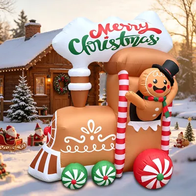Aufblasbare Weihnachtseisenbahn 2 m mit Lebkuchenmann