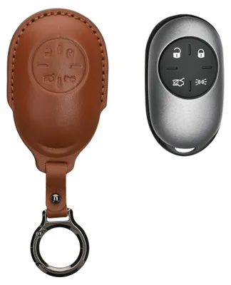 Produktbild von kwmobile Schlüsselhülle für Fiat 500E 4-Tasten Autoschlüssel Hülle Leder - Autoschlüssel Schlüssel Hülle - Schlüsselcover Schlüsselschutz in Hellbraun