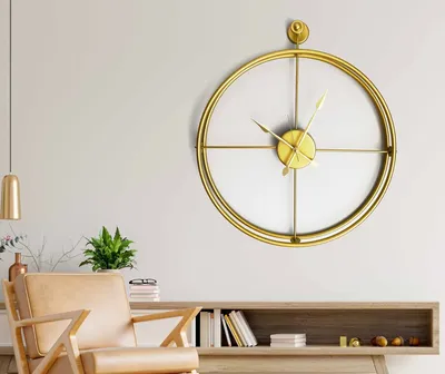 Obrázok produktu pre Opviq, Mclock-00107, Dekoratívne kovové nástenné hodiny, zlaté, 100 % KOV, 58 x 7 x 68 cm